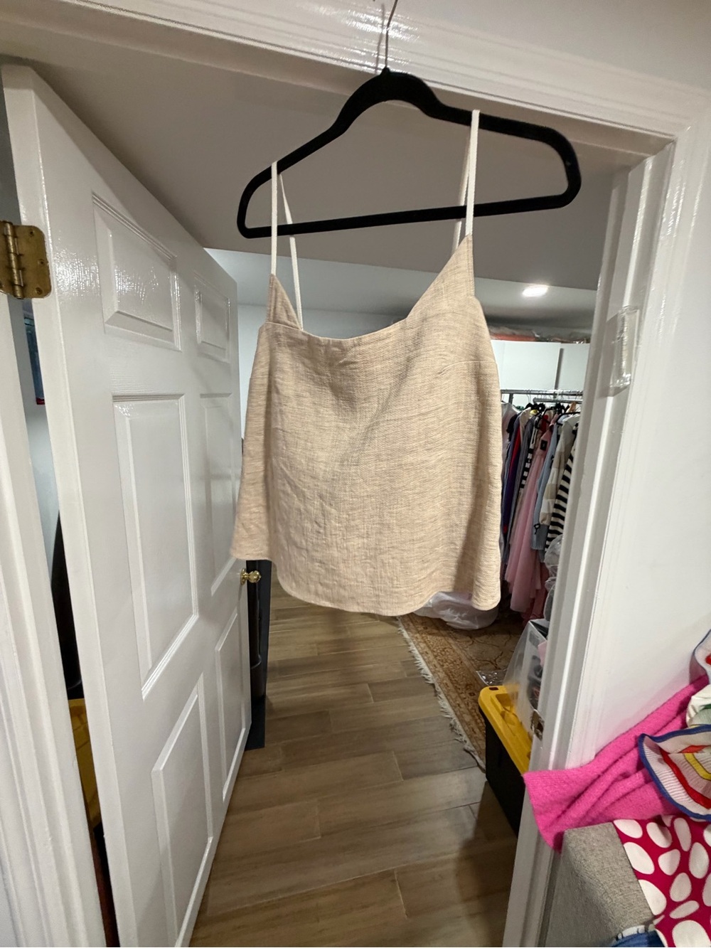 Women's Cream Linen-Blend Cami with Spaghetti Straps